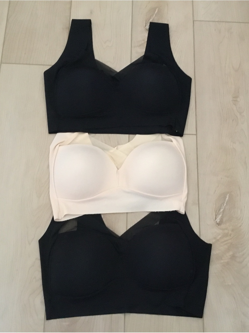 3 PCs Wireless Padded Longline Bra in Black and Cream